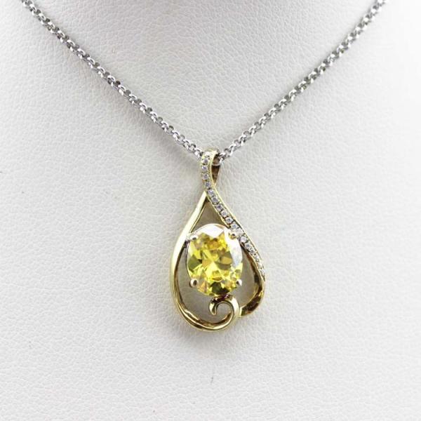 White Gold Plated 7mmx9mm Amethyst Cubic Zircon Pendant Necklace (PSJ0390)