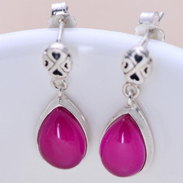 Sterling 925 Silver Synthetic Ruby Drop Earrings(035611W)