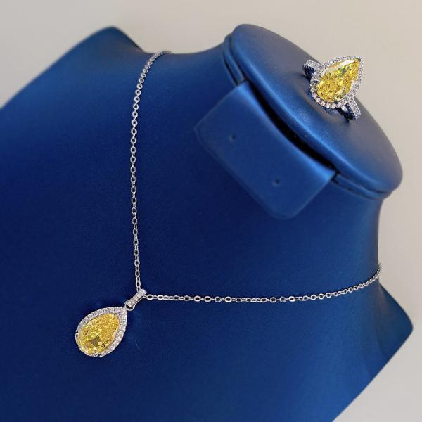 Yellow Gemstone Decor Water Drop Pendant Necklace Fashion Zircon Jewelry