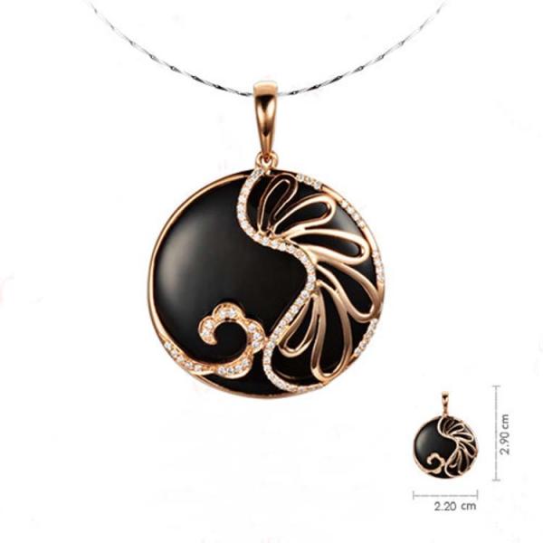 18K Rose Gold Black Onyx Diamonds Fastener Charm Necklace (GDN003)