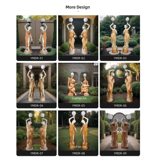 Outdoor Garden Life Size Marble Human Figure Statue Light