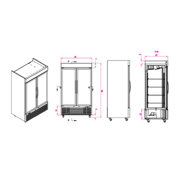 Single Temperature 2 Glass Door Freezer Merchandiser 110V 60HZ 7A