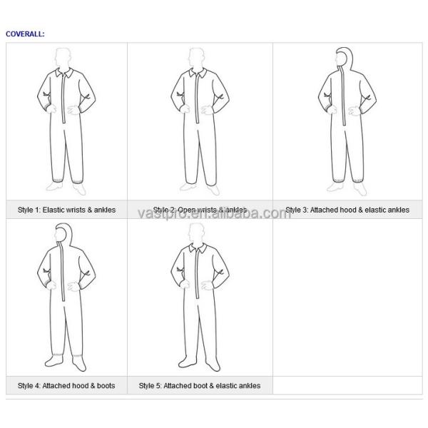 Anti-Static CE Type 5/6 Microporous/PP/SMS Industrial PPE Disposable Protective Coverall