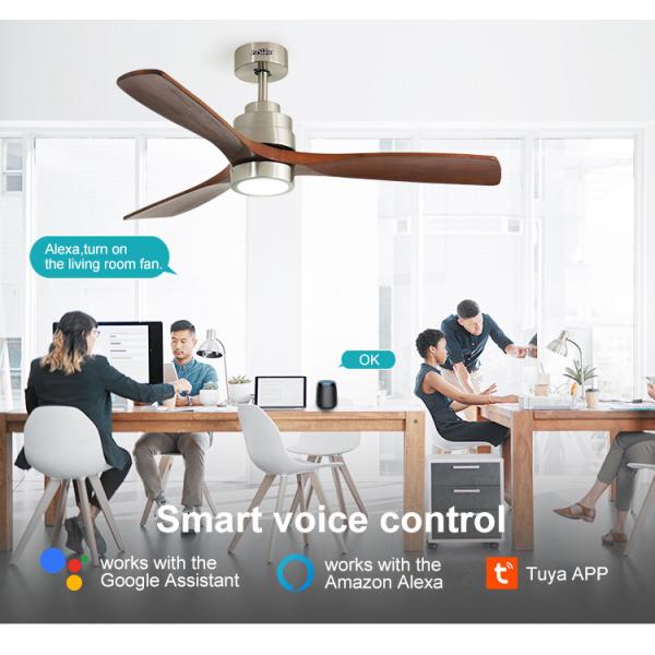 LED Ceiling Fan Metal Body Solid Wood Blades OEM Color Dimmable LED Lighting Ceiling Fan