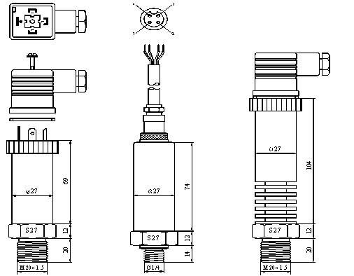 OEM Pressure Temperature Sensor , PT215 Water Pressure Switch 0.5%FS Accuracy