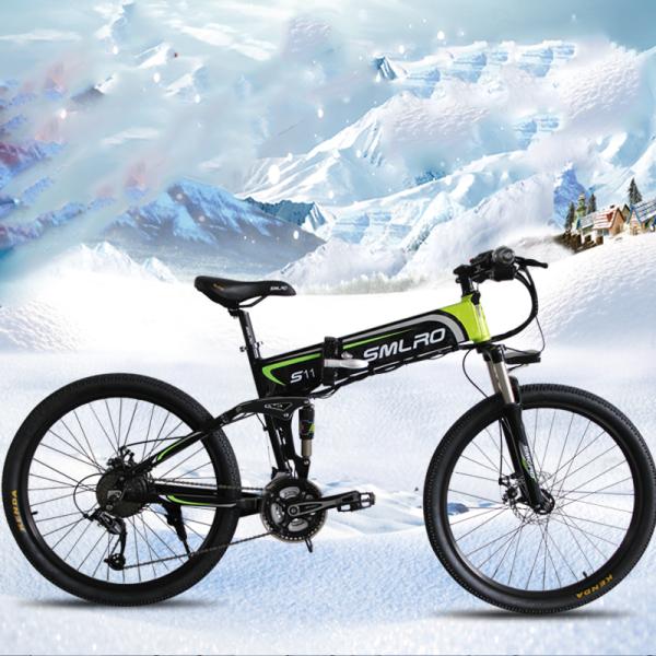 Black 26 Inch Folding Mountain E Bike With Suspension Fork Hard Wearing