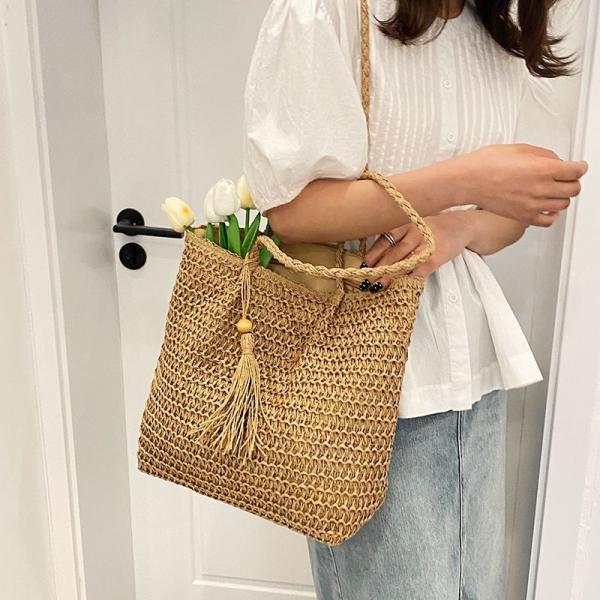 Straw Bag for Women Woven Beach Structured Tote Handmade Crochet Carteras De Mujer Summer Shoulder Bohemian