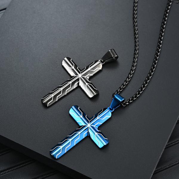 Men's and Women's Stainless Steel Cross Necklace with Lord's Prayer Pendant 2 Color Variations