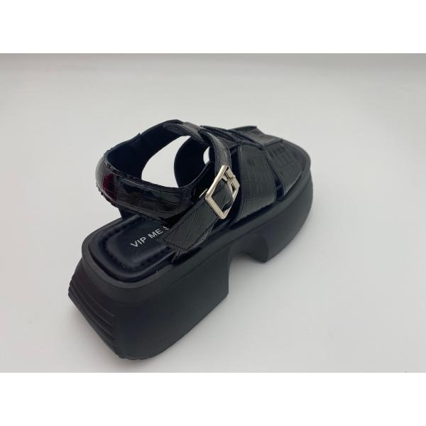 Women summer black thick soled sandals with metal button genuine leather summer