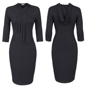 Quality Women knitted long sleeve with hood fashion dress wholesale