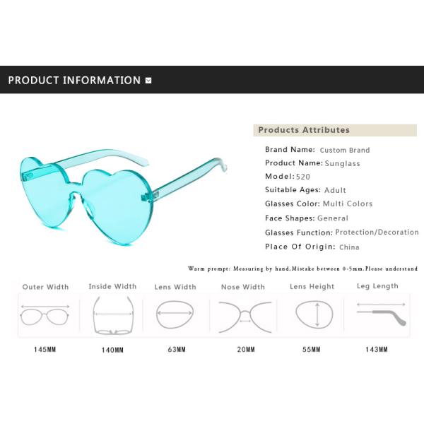 BSCI Love Heart Shaped Sunglasses Clear Jelly Color For Women Lady
