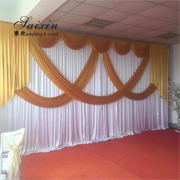New design double drape white cloth curtains cross valance for wedding Decorative backdrop