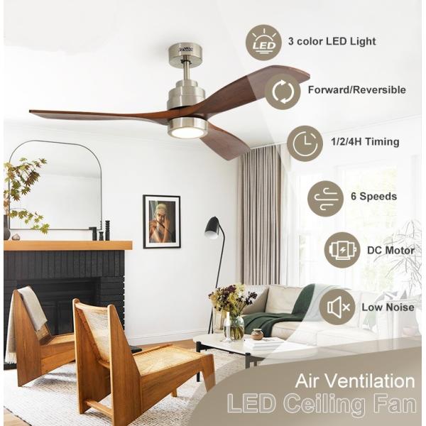 LED Ceiling Fan Metal Body Solid Wood Blades OEM Color Dimmable LED Lighting Ceiling Fan