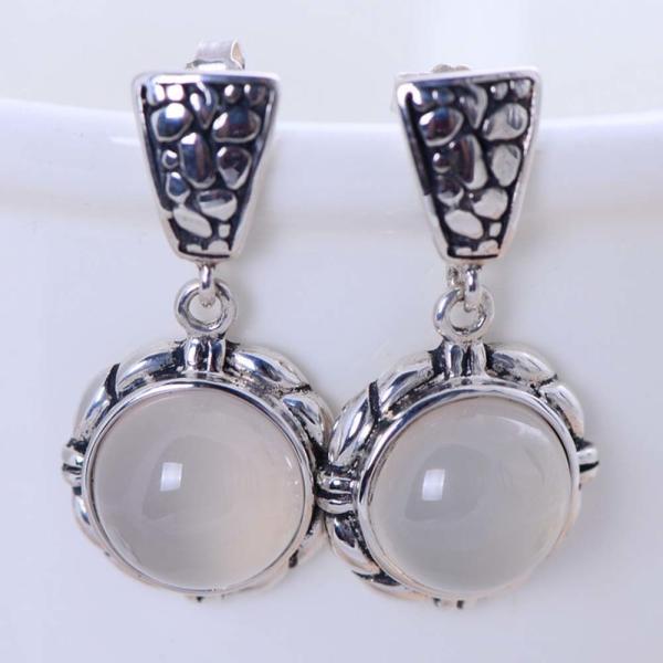 Women 925 Sterling Silver Synthetic White Chalcedony Drop Earrings (XH054081W)
