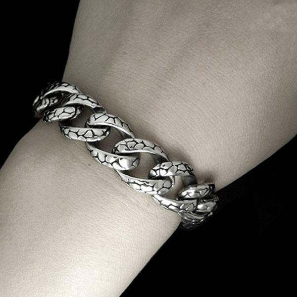 925 Silver Plated Thai Vintage Old Fashion Titanium Stainless Steel Curb Chain Bracelet(CE351)