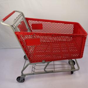 Quality 175L Red Semi Plastic Shopping Carts With 5 TPU Wheels Basket Shopping Trolley wholesale