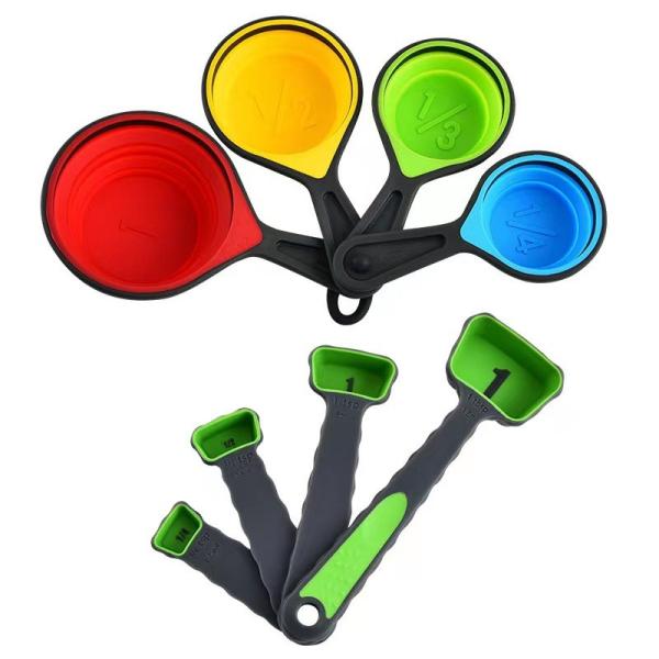 BAP Free Collapsible Silicone Soft Measuring Cups Measuring Spoons Silicone Kitchen Utensil Tools Travel Measuring Cup