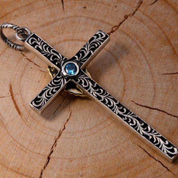 Womens Men Sterling 925 Silver Golden Tone Retro Cross Pendant Necklace (053542)