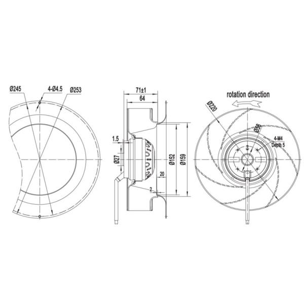 AC 90W Centrifugal Blower Fan 230V 0.41A External Rotor Air Purifier Blower