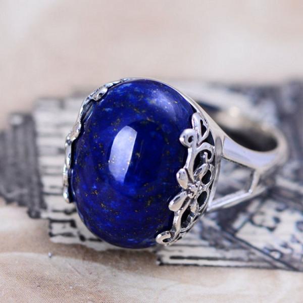 Thai 925 Sterling Silver Natural Lazuli Lapis Ring Vintage Style (040692)