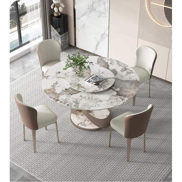 Turntable Marble Round Dining Table For 4 Light Luxury