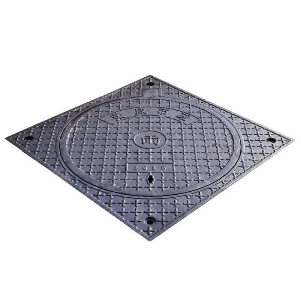 Square Single Seal DI Manhole Cover Frames With Lock Black Painted Finished