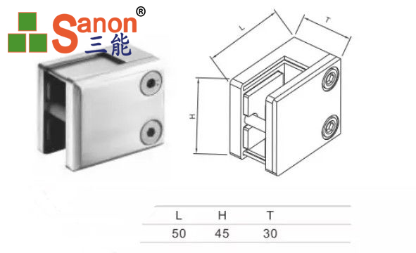 SS Bathroom Accessories Square Baluster Plate Zinc Alloy Glass Railing Clip