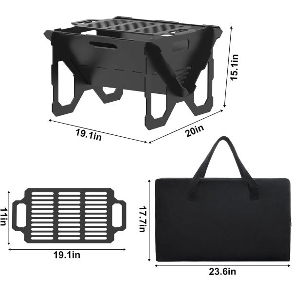 20 inch Outdoor Portable Firepit with BBQ Tray Detachable Wood-Burning Fire Pit Log Stove Fireplace