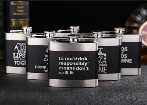 China Black Kitchen Household Items 6oz Flat Stainless Steel Hip Flask Laser Lettering on sale