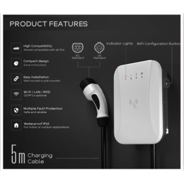 32A Type1 J1772 7kw Electric Car Charger Wall Mounted Outdoor Public Smart Fast Level 2