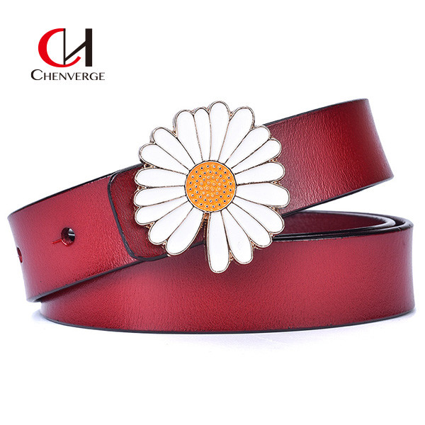 Flower Buckle Female Leather Belt Standard Length All Seasons