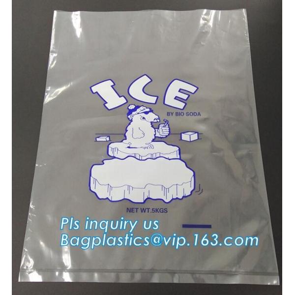 ECO FRIENDLY ICE PACK BAGS, ECO GREEN PACKAGING, BIO ICE BAG, disposable drawstring top crystal clear ice plastic bag,