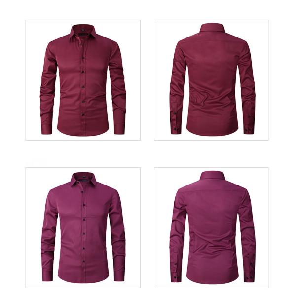 Solid Color Men Shirts Apparel Business Casual Polyester Stand Collar Clothes