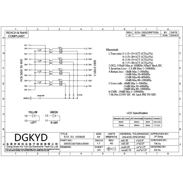 2x1 Double deck 10 Pin Rj45 Connector 1000base T TX cat6 rj45 magnetics connector