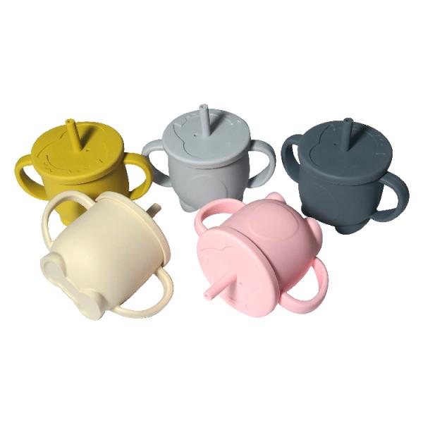 200ml Reusable Kids Drinking Water Silicone Straw Cup With Handle