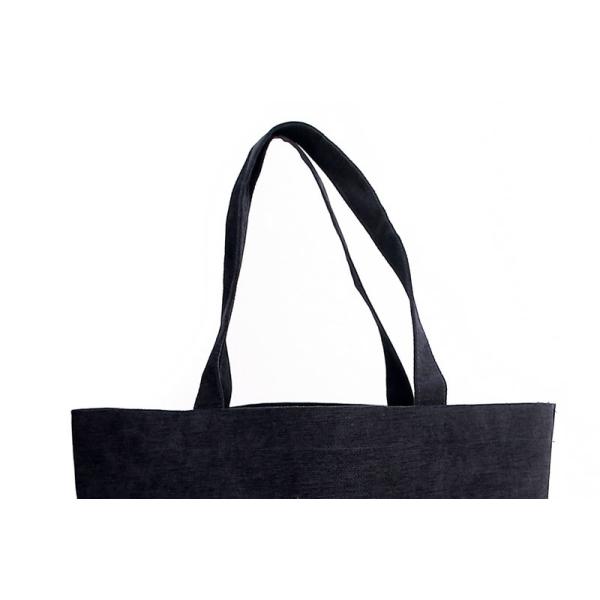 5OZ Long Handle Black Reusable Cotton Canvas Tote Bag With Rope Handles