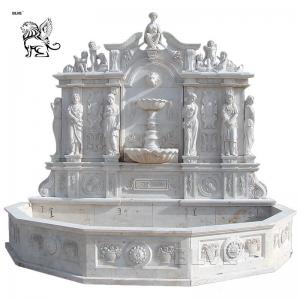 Quality Marble Wall Fountains Italian Glorious Lion Head And Figure Relief  Stone Garden Decor wholesale