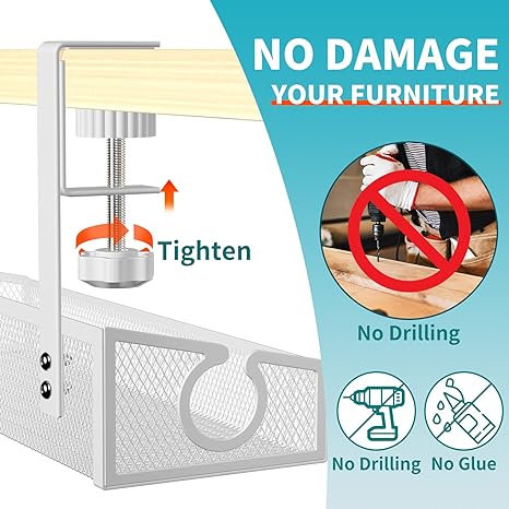 Under Desk No-Drill Cable Basket Metal Wire Cable Tray for Desk Cable Management