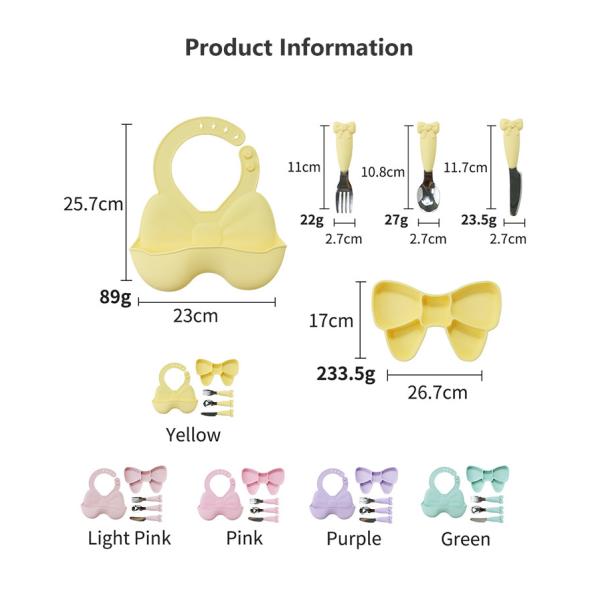 Baby Geschirr Weaning Silicone Tableware Set Bib Plate Stainless Steel Spoon Knife Fork