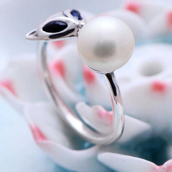 Fox Style Retro Vintage Silver Pearl Ring (057559)