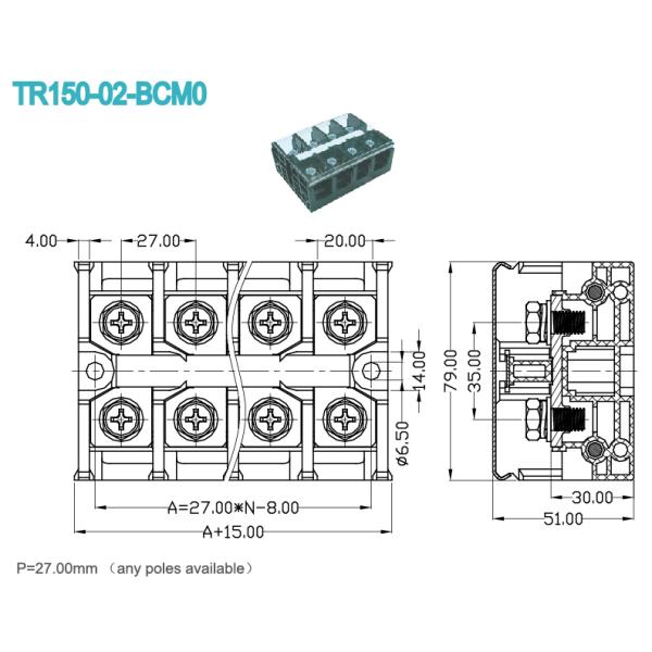 27.0mm Panel Mount High Current Terminal Block High Voltage