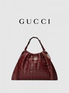 China 6Inch Crimson Leather Trim Preloved Branded Bag Diana Gucci Handbag on sale