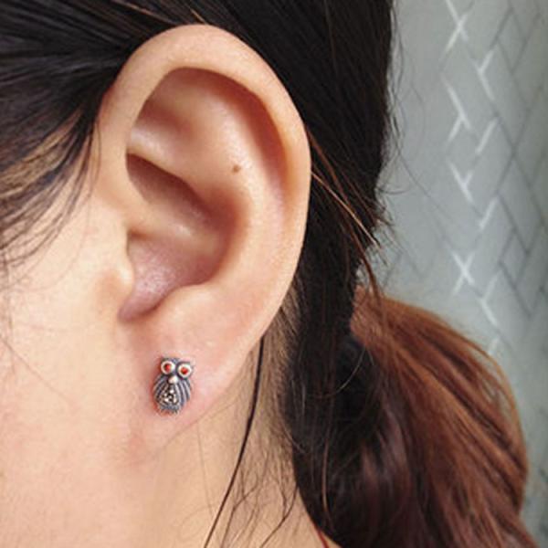 Vintage Owl Design Sterling Silver Stud Earrings(XH023333W)