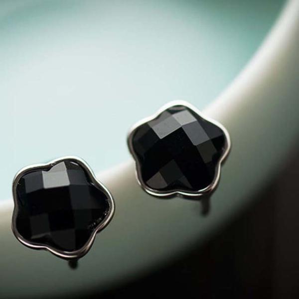 925 Sterling Silver Star Black Onyx Stud Earrings (XH03125W)