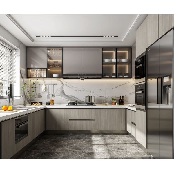 Factory Modular Modern Kitchen Cabinet Design Custom Walnut Kitchen Cabinets