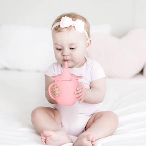 Quality Silicone Training Sippy Cups With Straw Lid And Non Slip Handles Spill Proof Trainer Cup Transition Cup wholesale