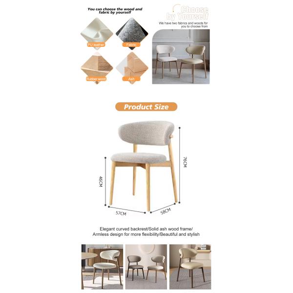 Backrest Dining Chairs Wood Leather Wooden Dining Chair For Coffee Shop