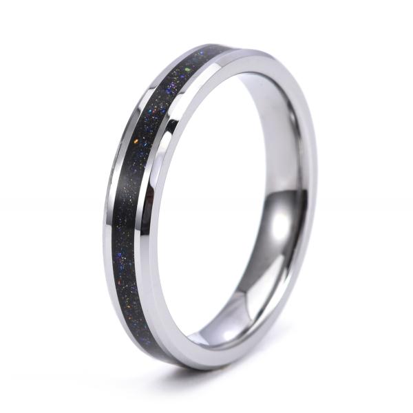 Wedding Rose Gold Black Tungsten Carbide Ring Plating Polished With Sandstone Inlay