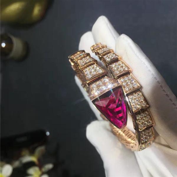 Luxury Jewelry Serpenti Bracelet BR856126 With Rubellite Head , Diamond Bangle