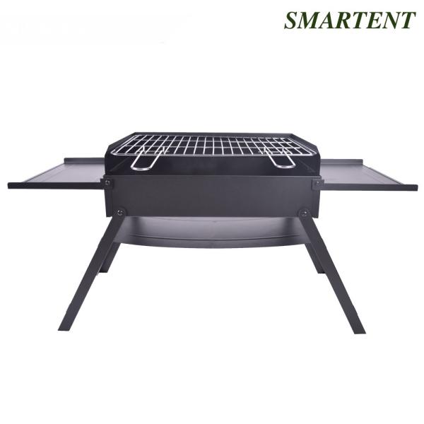Black Chromed Steel Charcoal Camping Barbecue Grill Mini Foldable 86X33.5X43cm